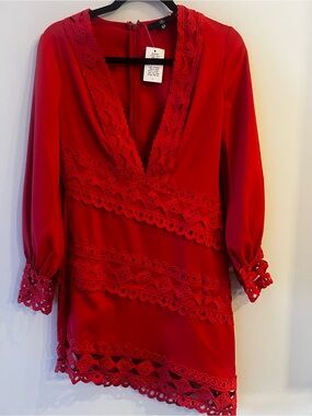 Missguided Red Lace-Trim V-Neck Tunic Dress